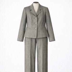Le Suit Pant Suit Womens 8P Gray 2 Piece Blazer Trousers Set Workwear Office